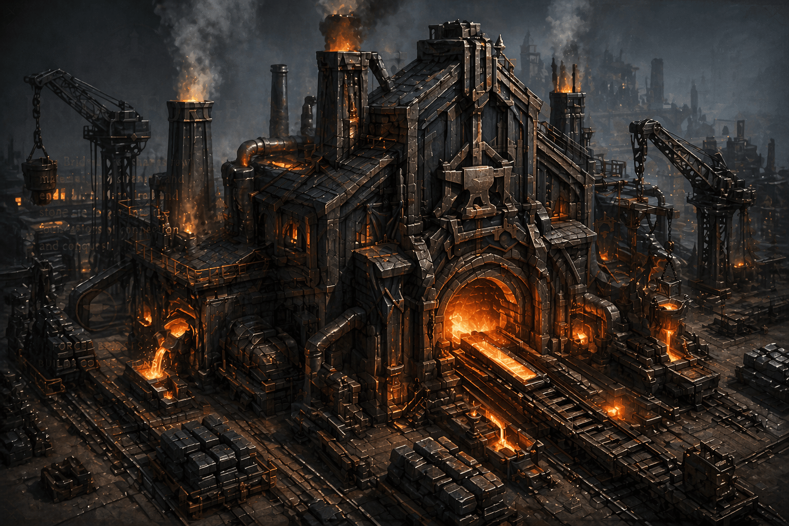 Industrial forge interior with molten metal flowing