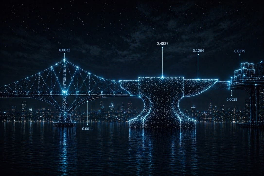 Bridge and anvil artwork with illustrative probability labels